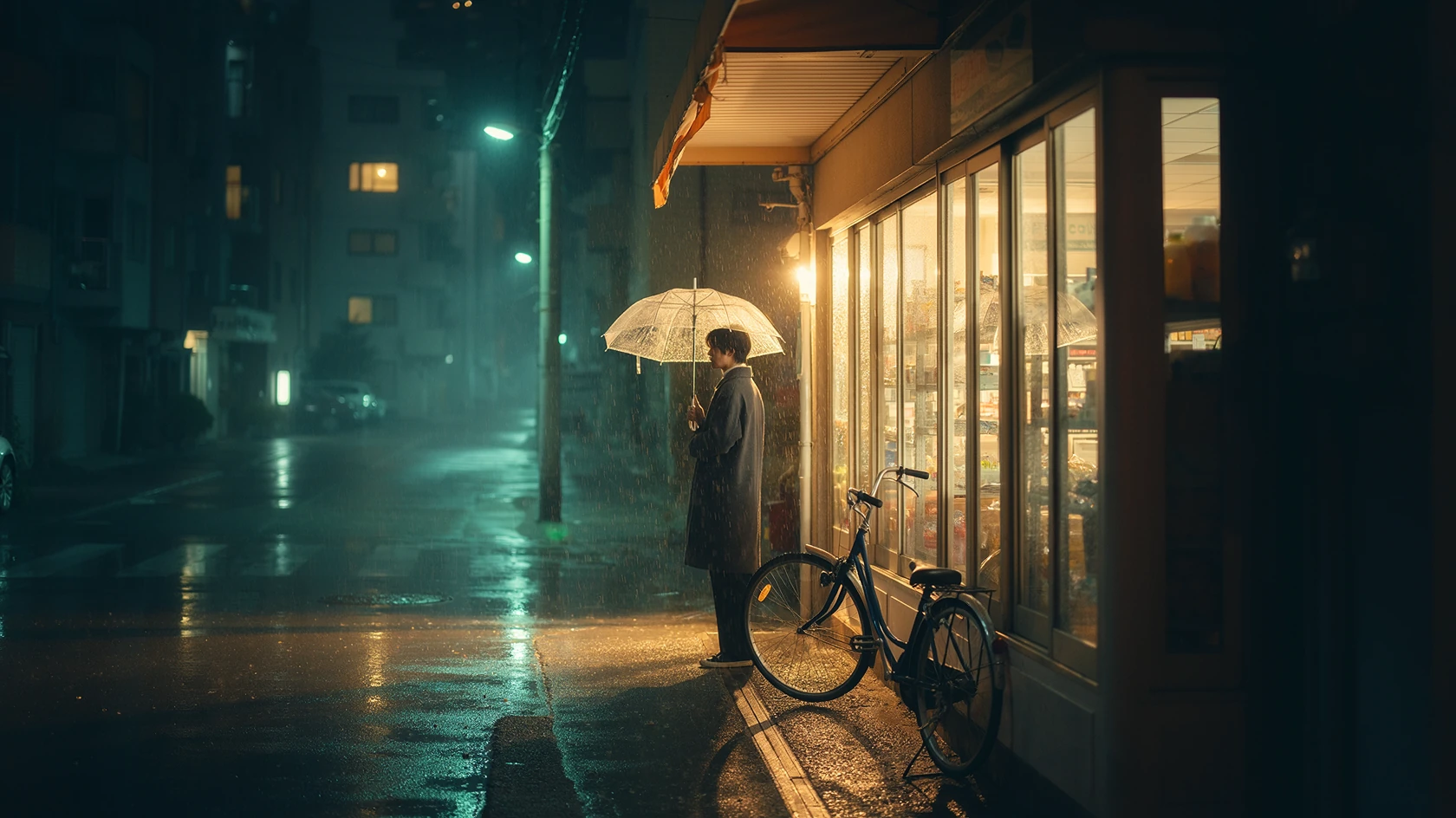 Rainy convenience store — official OpenMOSS Base example